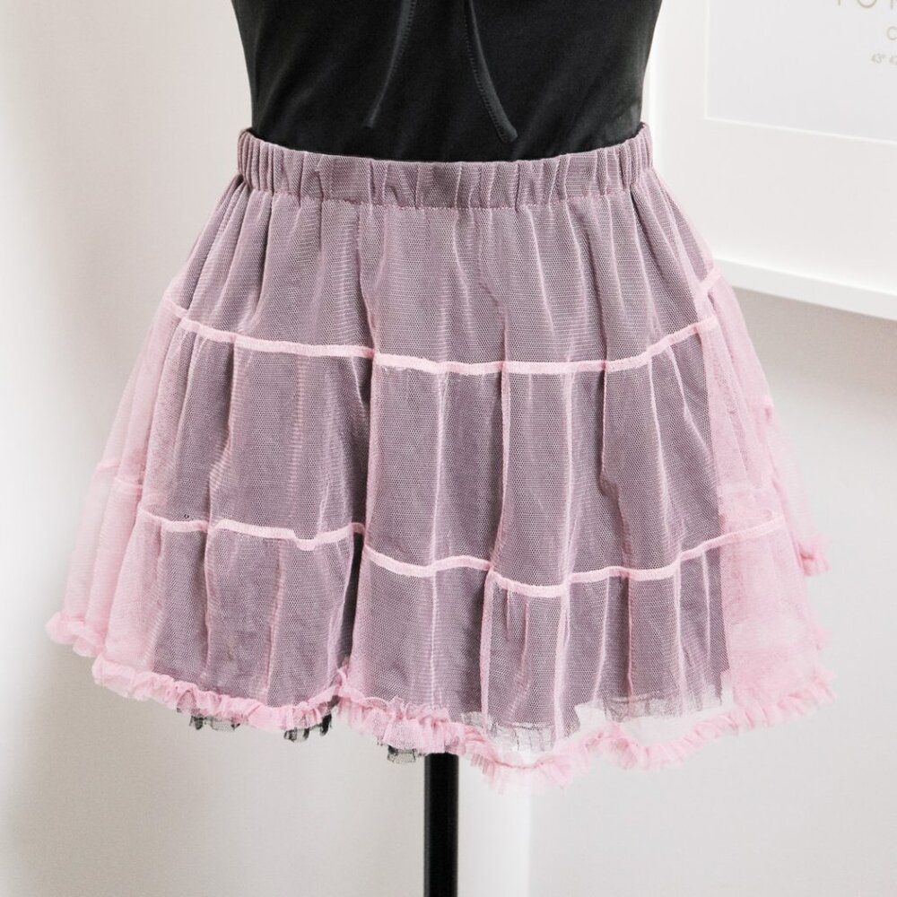 Pink & Black Mesh Layered Skirt 🌸 INDIE